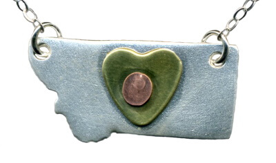 Heart Sense Montana State-Shaped Silver PMC Necklace by Dani'z Designz