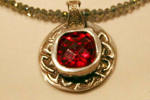 Fire Opal Pendant with Celtic Knot in Scupted Silver by Dani'z Designz