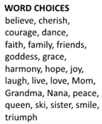 List of Word Choices for Dani'z Silver Word Charms